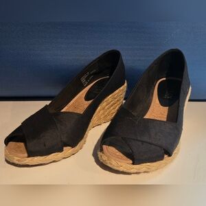 Ralph Lauren CECILIA SILK Black Espadrille Heels Wedges